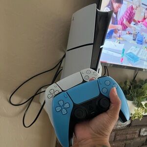 Sony PlayStation 5 Console with Blue and White DualSense Controllers